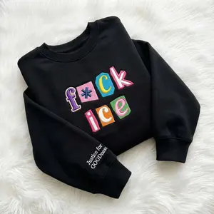 F*ck Ice Magazine Letters Embroidered Sweatshirt, Abolish Ice Sweater, FDT, No Human Is Illegal, Anti Maga Unisex Embroidery Pullover Hoodie