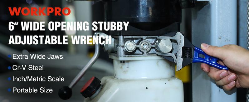 #JumpstartSale WORKPRO Stubby Adjustable Wrench, Jaw Opening Wrench, Metric/SAE Scales, Cr-V Steel, Ideal for Work in Confined Spaces