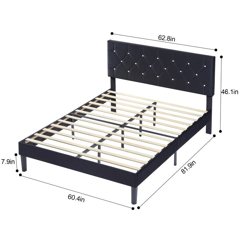 VECELO Twin Full Queen Size Upholstered Bed Frame with Button Tufted Adjustable Diamond Headboard, Wood Slat Support, Modern Design, Easy to Assemble VECELO Twin Full Queen Size Upholstered Bed Frame with Button Tufted Adjustable Diamond Headboard, Wood Slat Support, Modern Design, Easy to Assemble