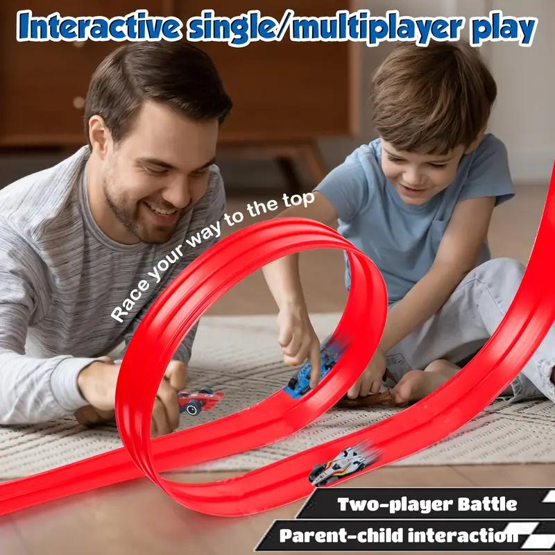Flexible Race Car Track set - 15ft roll-Up Track with 4 Mini Cars & Suction Cups | Compitable with Hot Wheels & Diecasr Vehicles , Portable Indoor Racing Toy for Kids Flexible Race Car Track set - 15ft roll-Up Track with 4 Mini Cars & Suction Cups | Compitable with Hot Wheels & Diecasr Vehicles , Portable Indoor Racing Toy for Kids