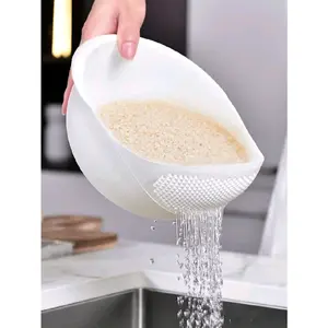 1 Piece - Plastic Drain Basket, Water Filter Basket, Rice Washing Basket, Rice Washing Basin, Drain Basket, Fruit Plate With Handle, Home Kitchen Filter Artifact,Kitchen Essentials