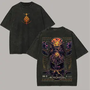 Elden Ring Ode To Madness Vintage Washed Tee, Retro Gaming Dark Fantasy Graphic, Lord of Frenzied Flame Artwork, Premium Heavyweight Boxy Fit Apparel