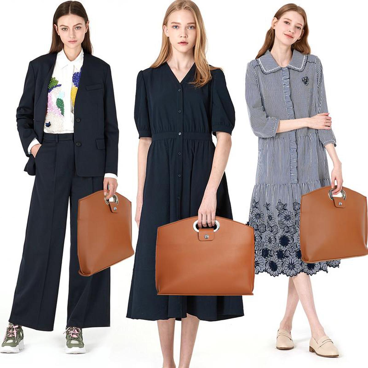 SSYERT 2 in 1 Leather Laptop Tote Bag 14 & 16 inches for Women with Clutch Inner liner bag, Waterproof Leather for Laptops and iPad Cases, Work Tote Bag Purses for Women, Computer bag for Work, Office, Casual