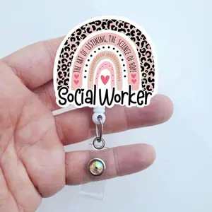 Social Worker Rainbow Badge Reel, SW Retractable Badge ID Holder, Social Worker Gift & Accessories