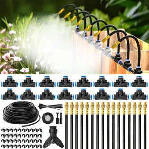 100Ft 1/4" Drip Irrigation System,2026-Upgrade Garden Irrigation Kit with 16pcs Adjustable Copper Nozzles,Automatic Atomizing Watering Sprinkler System for Outdoor,Raisedbed,Lawn,Greenhouse