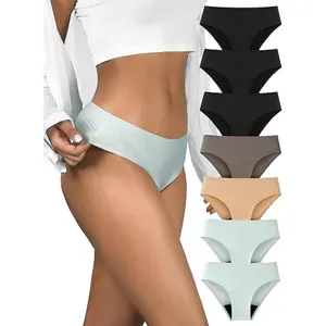 TIICHOO Period Underwear for Women Heavy Flow Seamless Period Bikini Panties Leakproof Underwear 7 Pack -  Color: 3 Black/2 Smoke Green/1 Brown/1 Beige