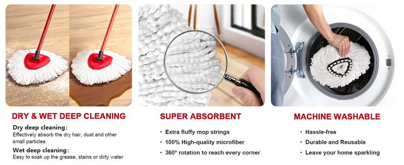 3PC Spin Mop Refills For O-Cedar EasySwing 1-Tank System, Microfiber Spin Mop Replacement, For Hard Surface. o cedar mop head mop deep cleaning