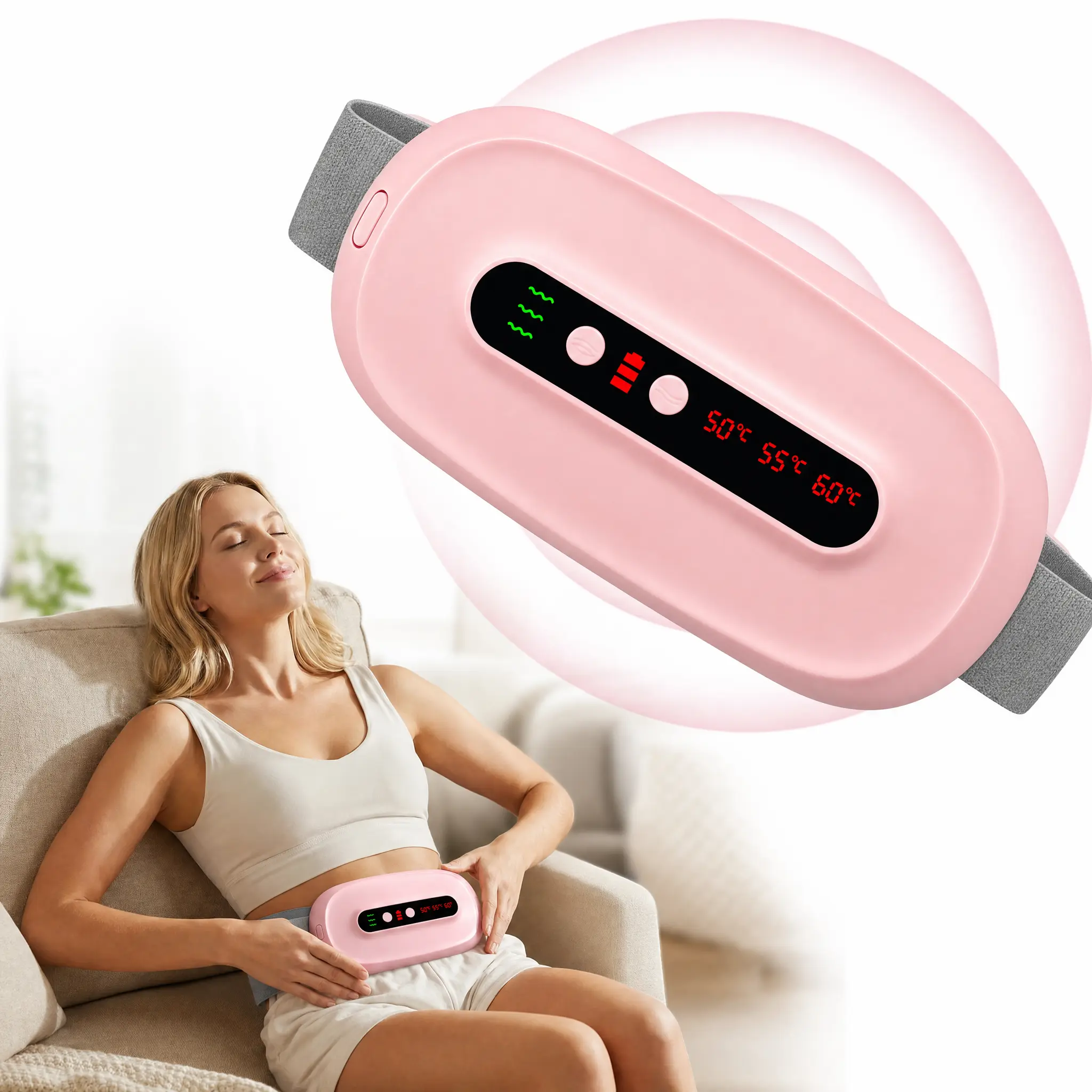 Women's Cordless Rechargeable Battery Heated Pad - Adjustable Belt Belly Wrap with Auto Shut-Off, 3 Temperatures, Massage Modes, Work-Friendly Self Care Gadget for Menstrual Cramp Relief, Women's Gift