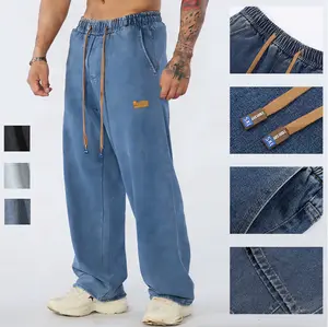 Grand Opening — Men’s Straight-Leg Jeans, Casual Drawstring Elastic Waistband, Heavyweight Washed Denim, Premium Cotton-Rich Blend Fabric with at least 60% cotton