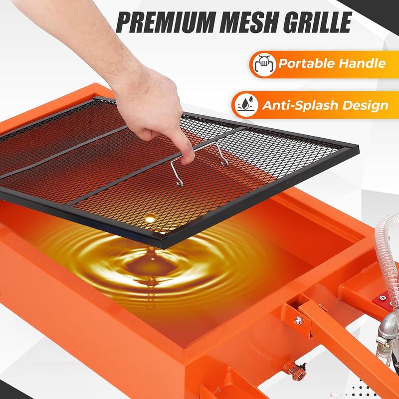 15/20GAL Oil Drain Pan with 110V Electric Pump, Metal Oil Change Pan Cart with 8FT Hose and Folding Handle, Durable and Portable for Cars SUVs Trucks Buses RVs, Orange