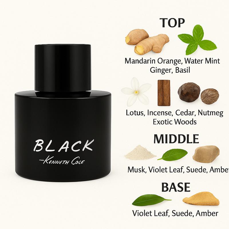 Kenneth Cole Black Men,3.4 oz EDT Spray, Men's Fragrance, Key Glock's secret fragrance on-the-go use Masculine Long-Lasting