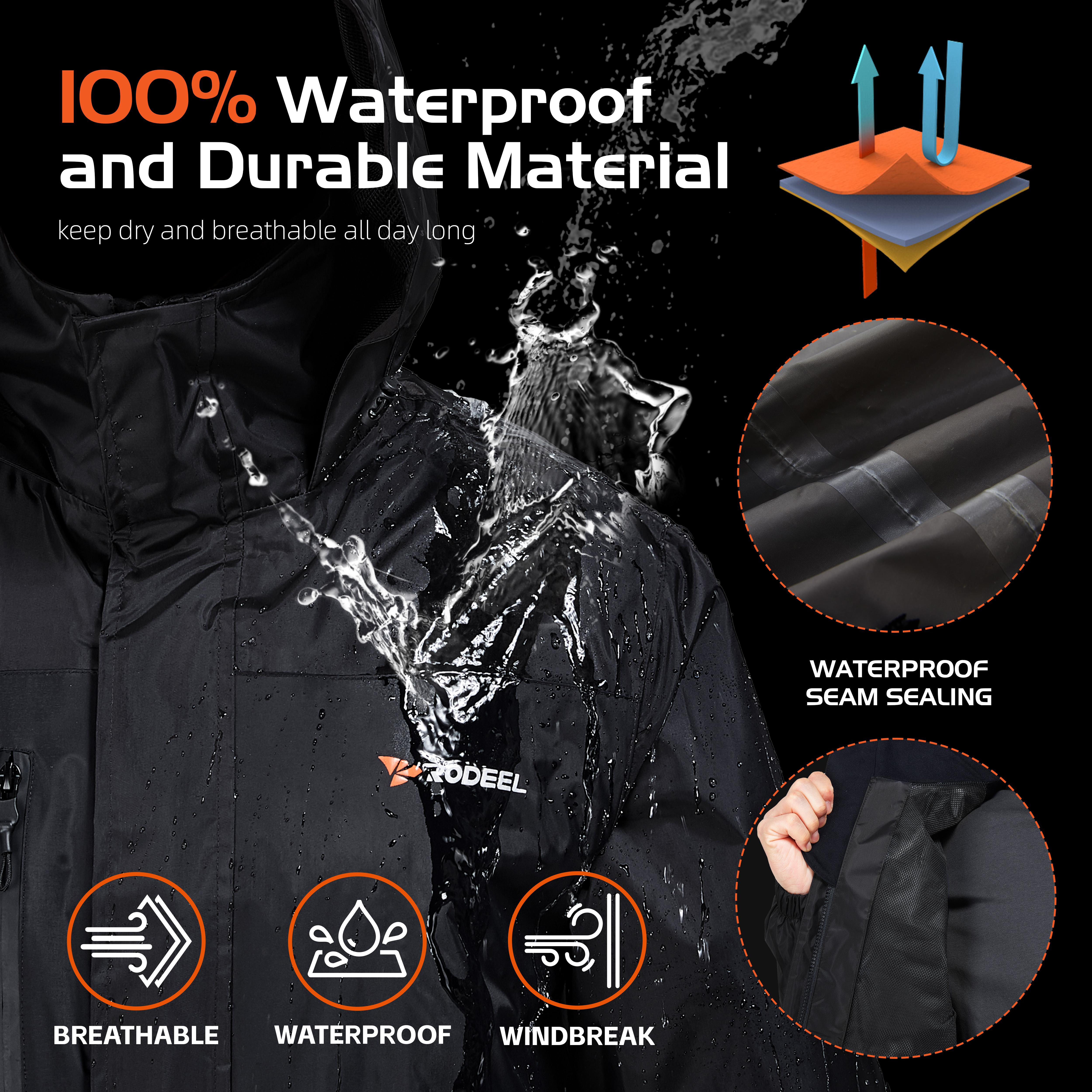 【RODEEL】Waterproof Bib Overalls Rain Suit Men Lightweight Breathable Full Zip Hooded Jacket Durable Rain Coat Weatherproof Rainwear Windbreaker For Outdoor Sports Hiking Camping Fishing Construction Roofing Landscaping Workwear, Holiday Gift 【RODEEL】Waterproof Bib Overalls Rain Suit Men Lightweight Breathable Full Zip Hooded Jacket Durable Rain Coat Weatherproof Rainwear Windbreaker For Outdoor Sports Hiking Camping Fishing Construction Roofing Landscaping Workwear, Holiday Gift