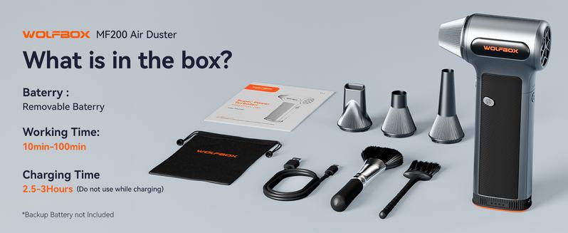 WOLFBOX MF100 Electric Air Duster 150000RPM Super Power Cordless Rechargeable Blower with 5 Nozzles & 2 Brushes for Computer Keyboard Outdoor House Car Cleaning - Multifunctional Portable Multifunctional TikTokShopHolidayHaul