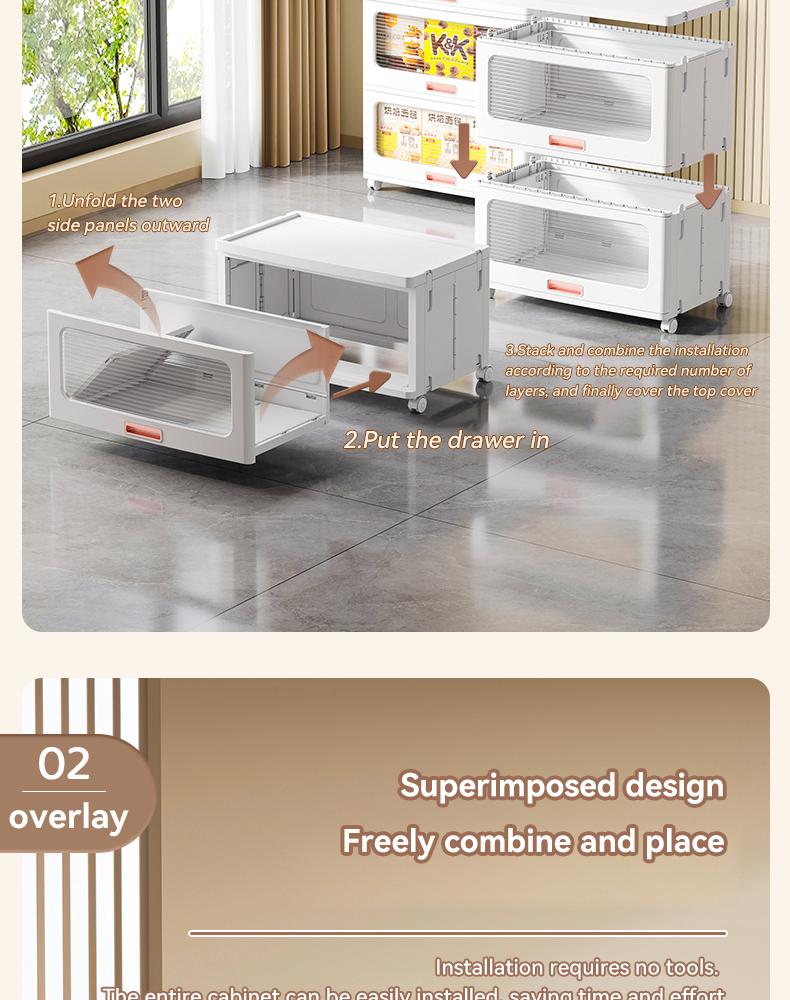 MiAoLi  4Tier Stackable Plastic Storage Cabinet System - Large-Capacity Storage Boxes with Doors and Casters, Space-Saving Folding Home Organization Solution for Bedrooms, Living Rooms, and Kitchens, Easy Assembly