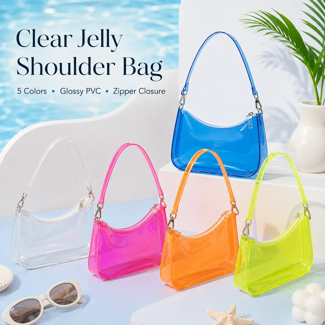 Clear Jelly Shoulder Bag, Transparent PVC Stadium Style Purse with Zipper Closure, Small Y2K Underarm Bag for Concerts, Sports Events, Festivals, Travel & Daily Outfits