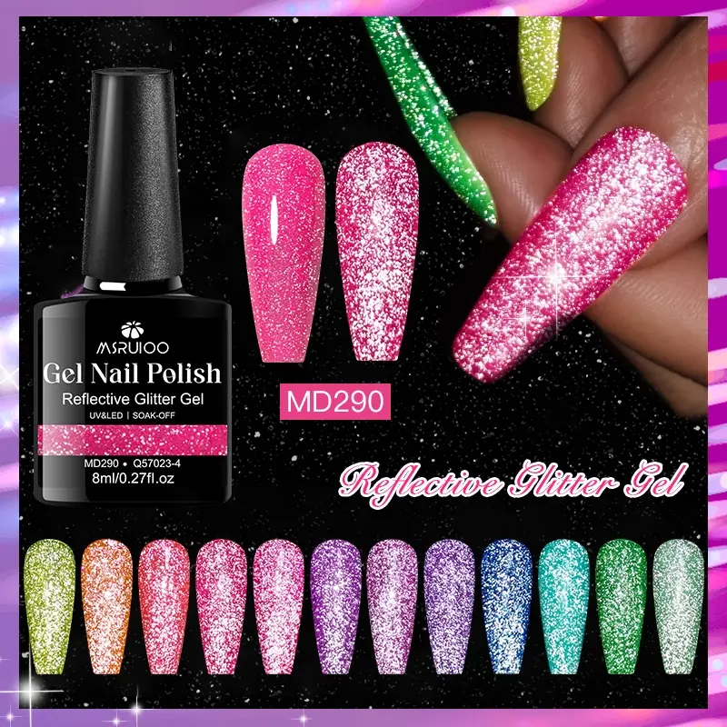 MSRUIOO 8ML Reflective Glitter Nail Polish, 12 Colors Neon Summer Trendy Candy Color Series Nail Gel, Long Lasting, Alcohol-Free, Soak Off UV LED Uv Light Gel, Fashion Nail Art Gift for Women & Girls, Manicure, Nail Polish Gifts, Nail Art Products