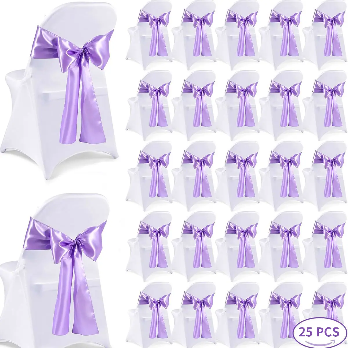 25 Pieces Of Satin Chairs With Decorative Bows, Ties, And Covers For Weddings, Parties, Ceremonies, Receptions, Events, Dining Rooms, And Home Kitchens (6.7 X108 Inches) Slipcover Chair Cover Sashes Chair Covers Set