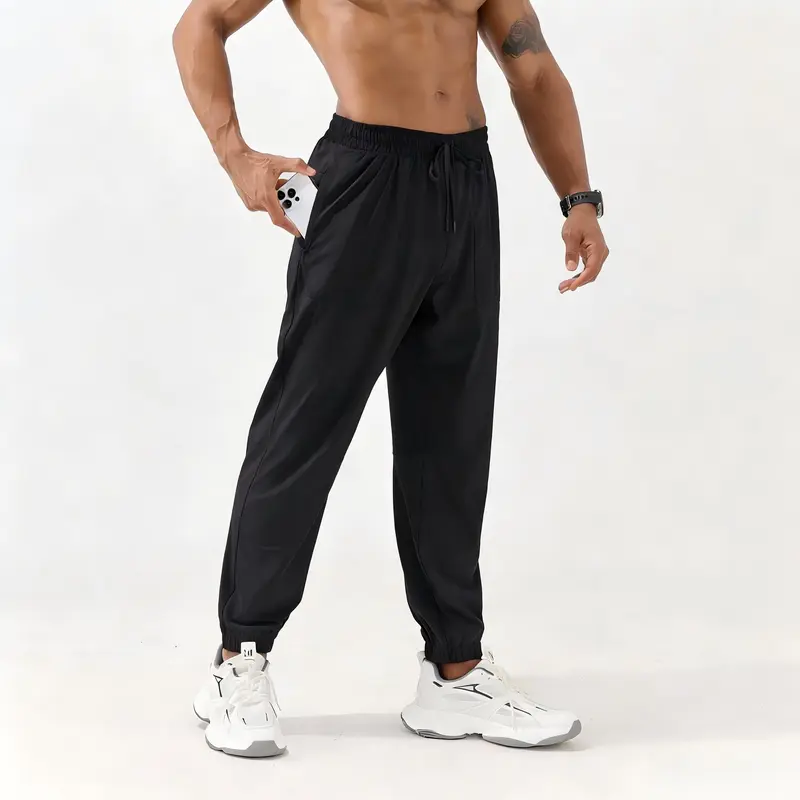 ROUWELL Men's Outdoor Water-Resistant Solid Color Tapered Fit Joggers - Lightweight Stretch Quick-Dry Track Pants with Elastic Waistband, Zipper Pockets, Breathable Material for Running, Hiking