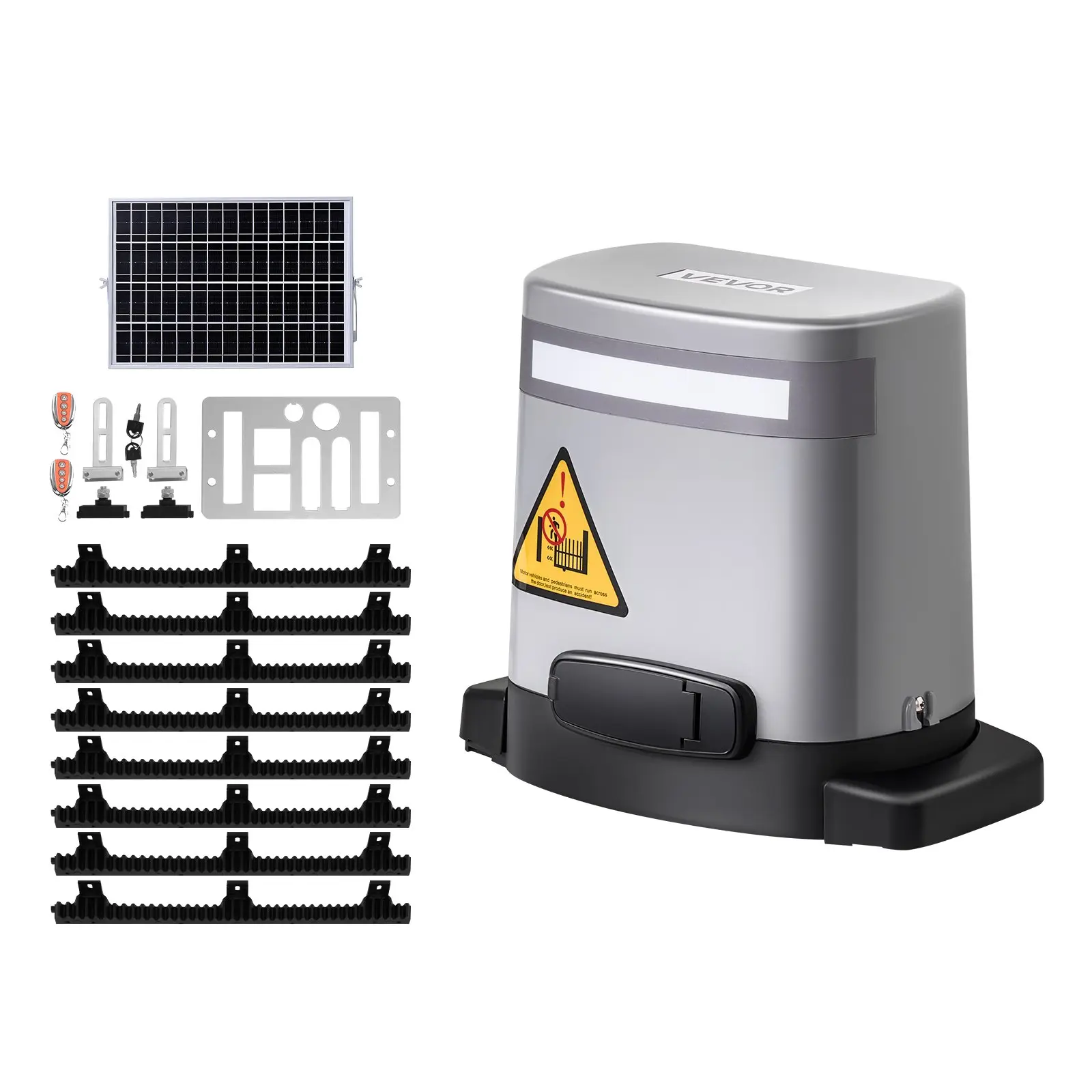 【Summerfinds】VEVOR Solar Sliding Gate Opener, 280W Electric Gate Opener for Doors up to 65.6ft 1799lbs, Gear Track Rolling Fence Door Motor with Infrared Sensor & 2 Remote Controls, Driveway Gates Opening System