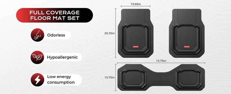 Coverado Deep Dish Car Floor Mats 3PCS - Waterproof All Weather Heavy Duty Protection for Car SUV Truck