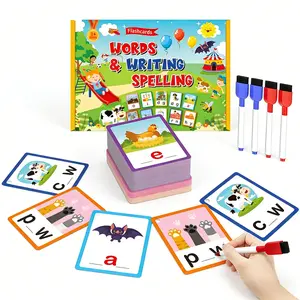 Reusable Words & Writing Spelling Flashcards with Markers, 100 CVC Phonics Cards for Toddlers 3+, Two-Level Learning Mode, Self-Correcting Early Education Toy, Portable Gift Box, Popular Learning Essentials