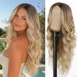 [Summervibes] buy 1 get 1 free Blonde Wig for Women, Long Wavy Lace Hairline Blond Synthetic Middle Part Ombre Blonde Wigs for Daily Party-26 Inch
