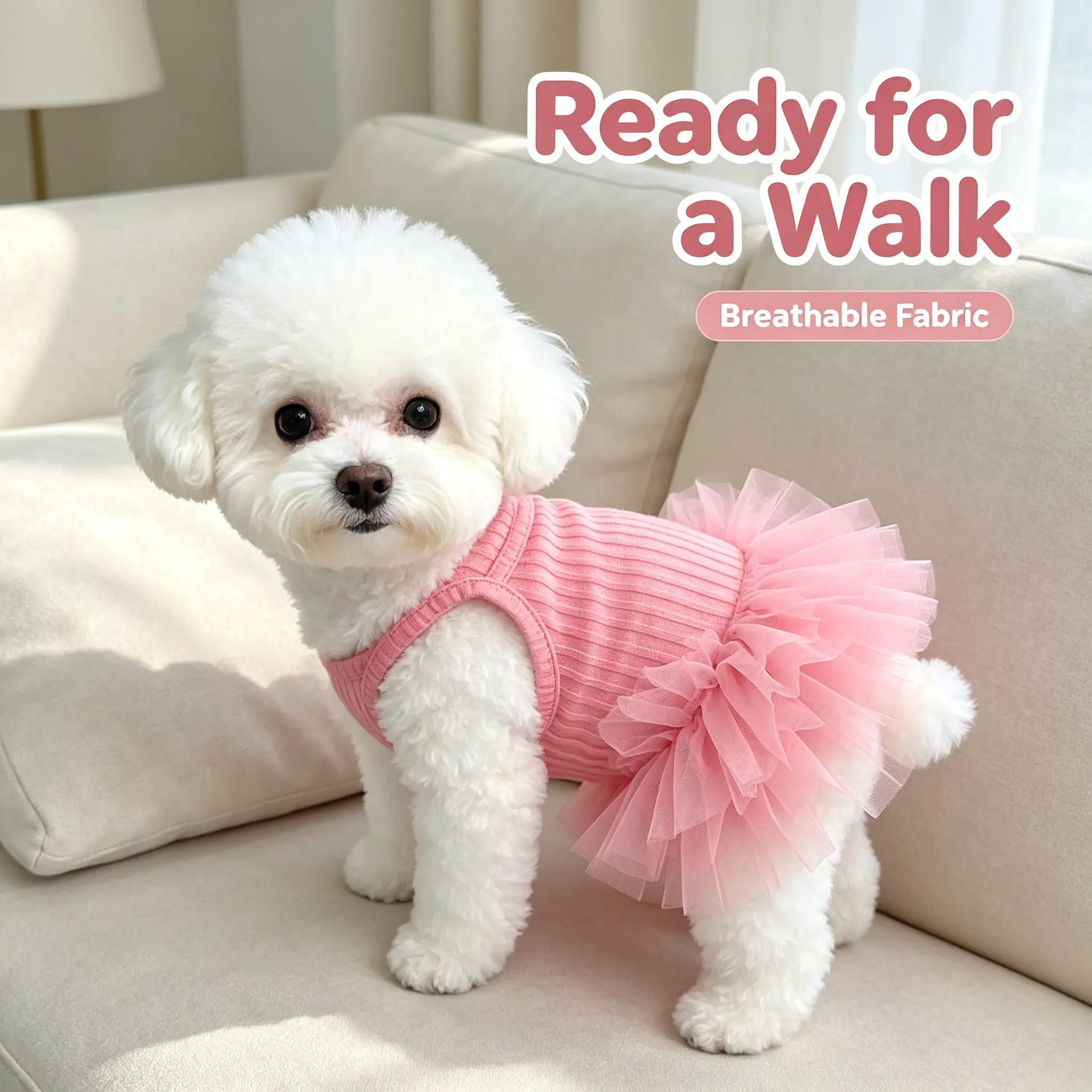 Small Dog & Cat Princess Costume, Cute Pink Tutu Dress with Fluffy Tulle Skirt for Pet Sports & Outdoor Wear
