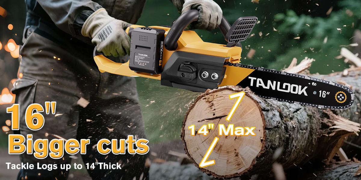 TANLOOK 16 Inch Cordless Chainsaw, 20V Brushless Electric Chainsaw with 2 Batteries, Safety Switch & Dust Baffle for Tree Felling, Wood Cutting, Pruning & Firewood TANLOOK 16 Inch Cordless Chainsaw, 20V Brushless Electric Chainsaw with 2 Batteries, Safety Switch & Dust Baffle for Tree Felling, Wood Cutting, Pruning & Firewood
