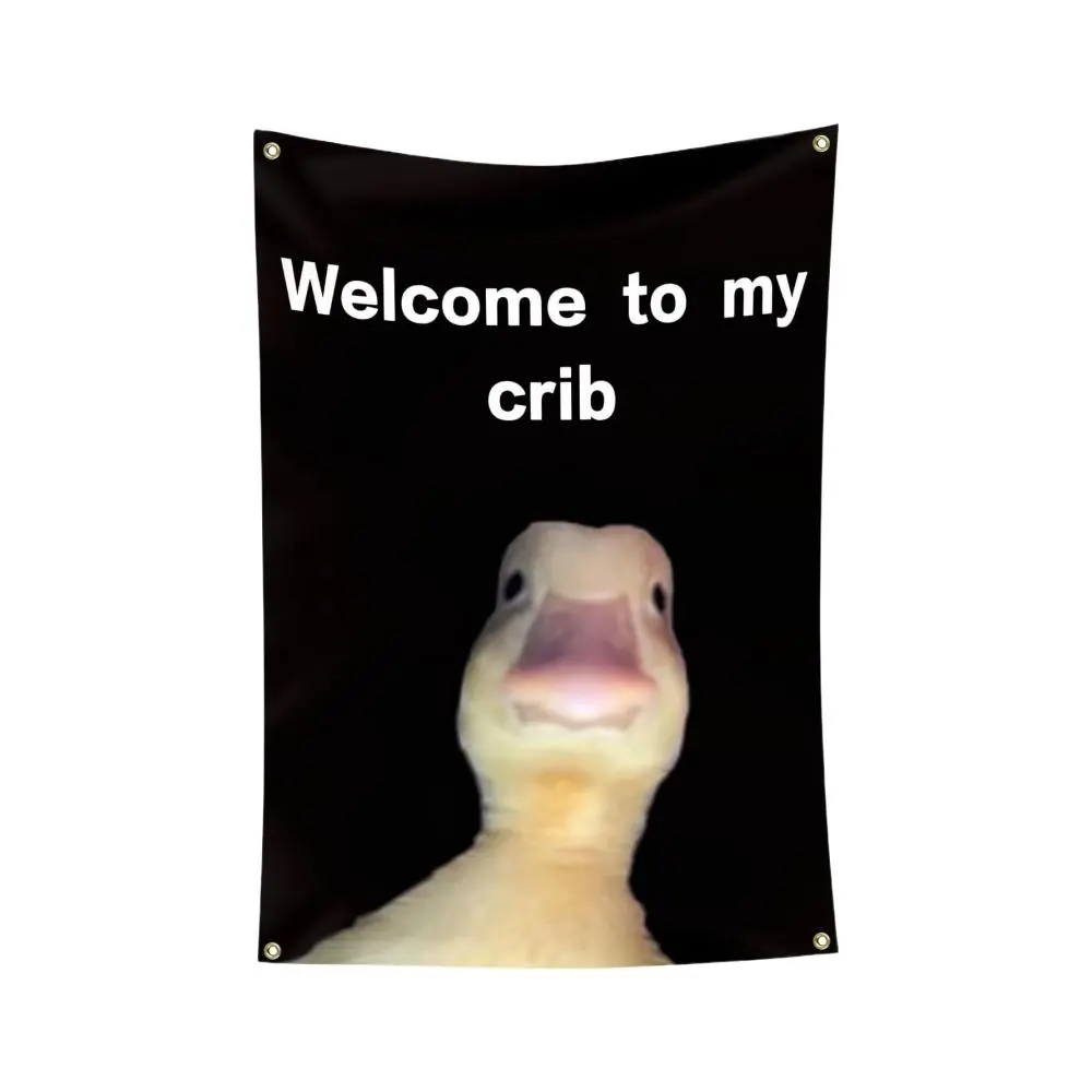 "Welcome to My Crib" Letter & Duck Pattern Tapestry, Decorative Tapestry, Wall Tapestries, Funny Flags for Room Decor, Wall Hanging Decor for Living Room & Bedroom, Valentine's Day Gift, Decoration Items, Home Bedroom Decor