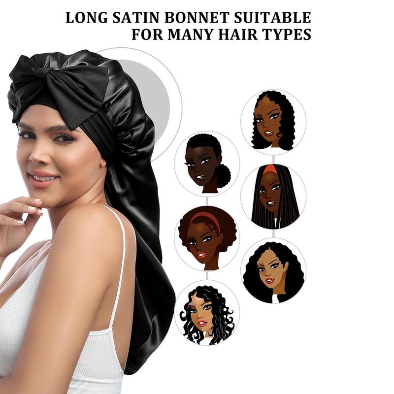 Long Double Layer Satin Bonnet Silk Like Texture for Sleeping Sleep Cap Adjustable Care Hair Bonnets with Elastic Tie Band for Women Braids Curly Hair Natural Hair Wrap Nightcap Gifts for Women