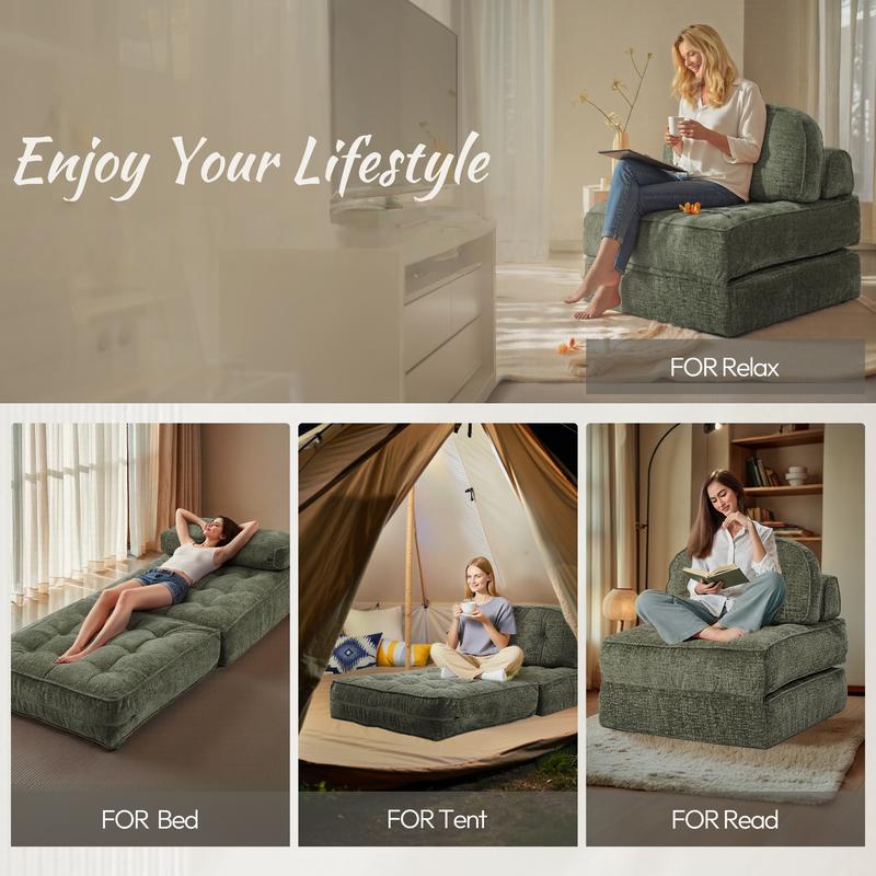 [New Year Deals] Folding Boneless Sofa Bed with Pillow, Convertible Comfy Couch Bed for Adults Home Lounge and Gaming, Modern Comfortable Design for Apartment Living Room Bedroom, Single, Smooth Velvet,Xmas Gifts for Everyone: Kids, Him, Her, Mom & Dad