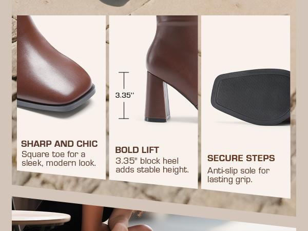 DREAM PAIRS Women's Square Toe Knee High Boots Gogo Chunky Heel Boots Fall Winter Fashion Comfortable