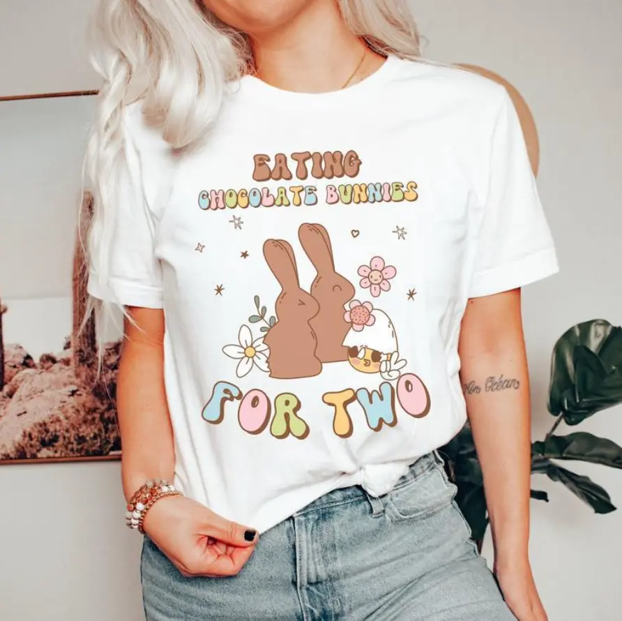 Eating For Two Pregnancy Graphic Tee, Pregnancy Announcement Spring Maternity Shirt, Easter Baby Shower Gender Reveal Shirt, Gift For Men And Women, Classic Cotton Full Colors Shirt