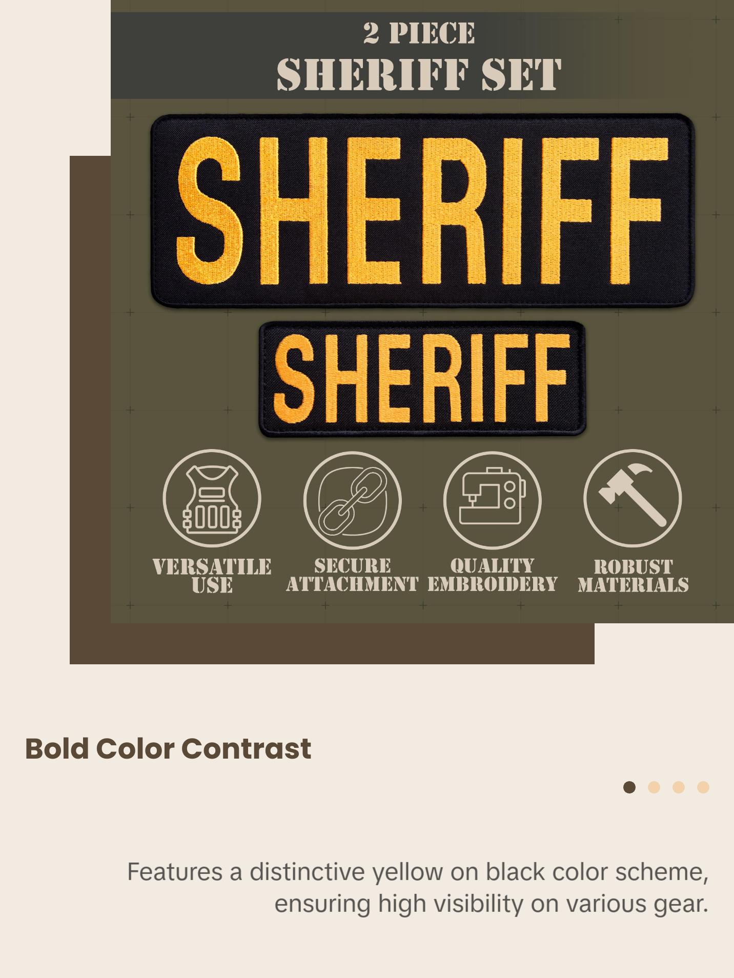 Bluyellow 2pcs Sheriff Patch Set – Embroidered Hook & Loop Costume Patches for Backpack, Dog Harness, Tactical Vest – Yellow on Black