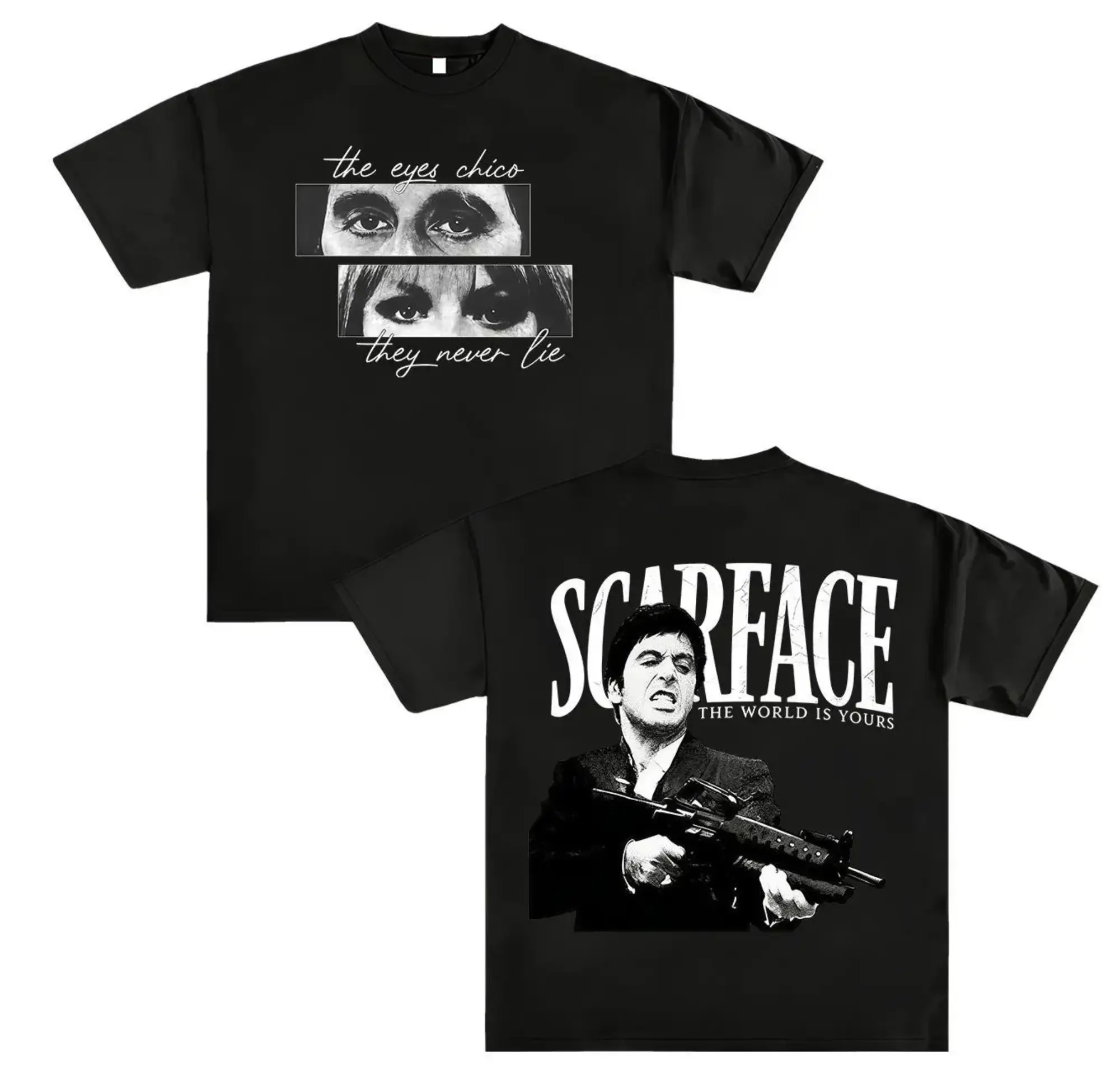 Men's 100% Cotton Scarface Graphic Tee, Casual Classic Garment - Vintage Gangster Movie-Inspired, Black Short-Sleeve Crew Neck, Personalized Street Style Summer Top