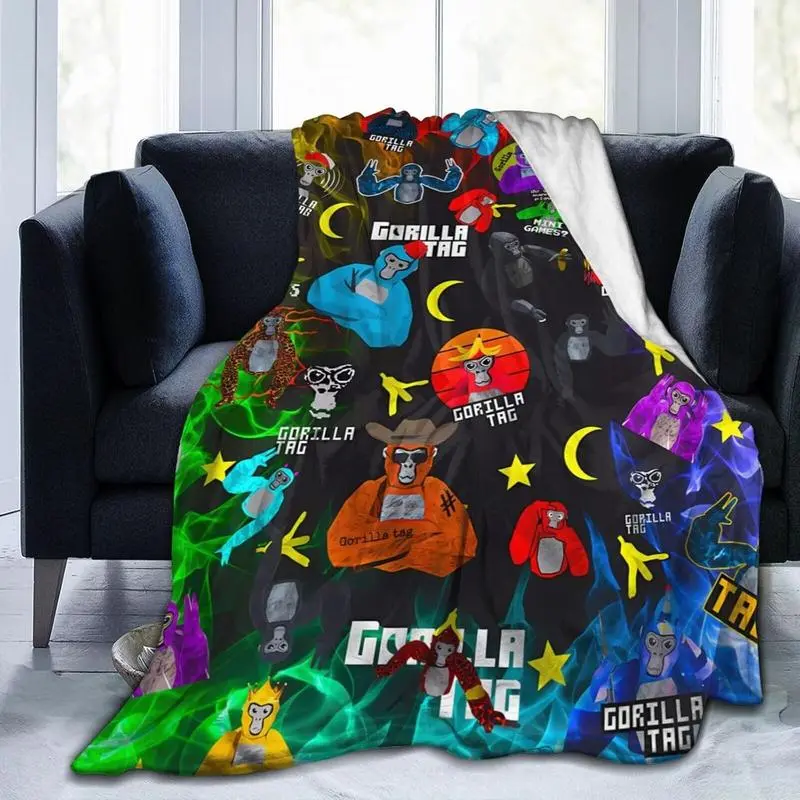 Anime Print Gorilla Tag Flannel Blanket - Durable, Cozy, Wrinkle Resistant Throw for Couch & Bed, Gym, Cozy Setup Use Across All Seasons, Home & Travel