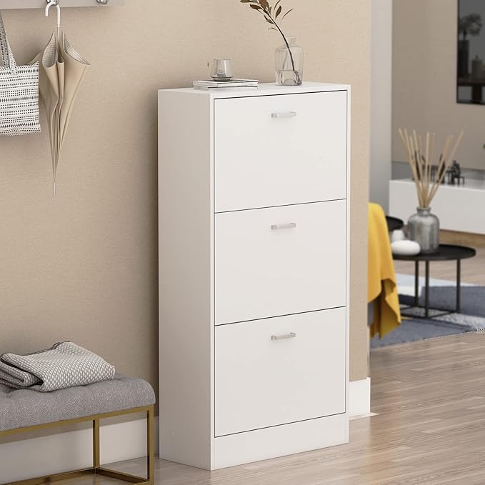 Bedroom Hallyway Shoe Storage Cabinet with 3 Flip Drawers, Wood Shoe Rack Organizer for Entryway