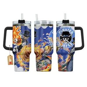 Sabo OP Anime Manga 40oz Tumbler Stainless Steel with Straw, Lid and Handle - Double Wall Insulated Flasks – Perfect Gift for Fans