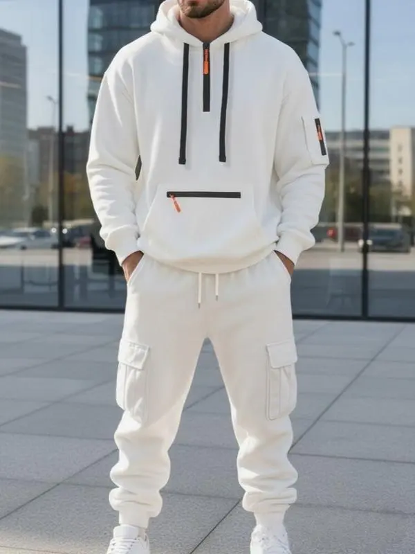 Men's 2 Piece Activewear Set, Long Sleeve Fleece Lined Workwear Jacket and Pants with Multiple Pockets for Winter, Menswear, Matching