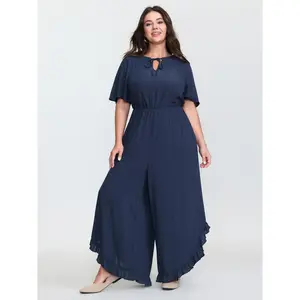 【Summer Turn-Up】BlOOMCHIC Plus Size Textured Ruffled Backless Tie Jumpsuit [1x-6x] 2026 Summer Pick for Mother's Day