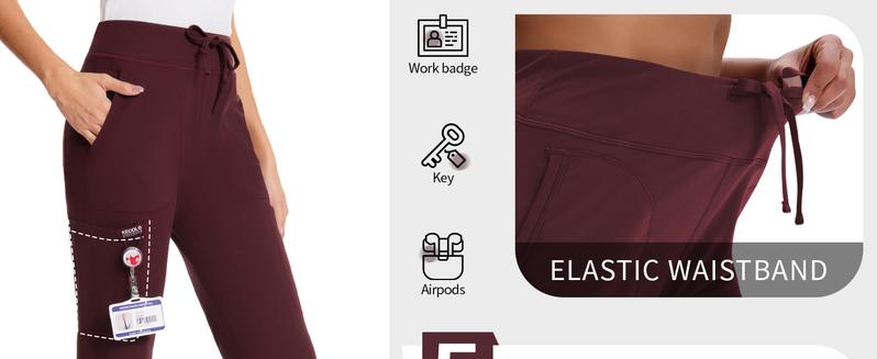 Women's Yoga Scrub Pants Flared Mid Rise Cargo Work Pants with 5 Pocket for Work,4-Way Stretch Fabric