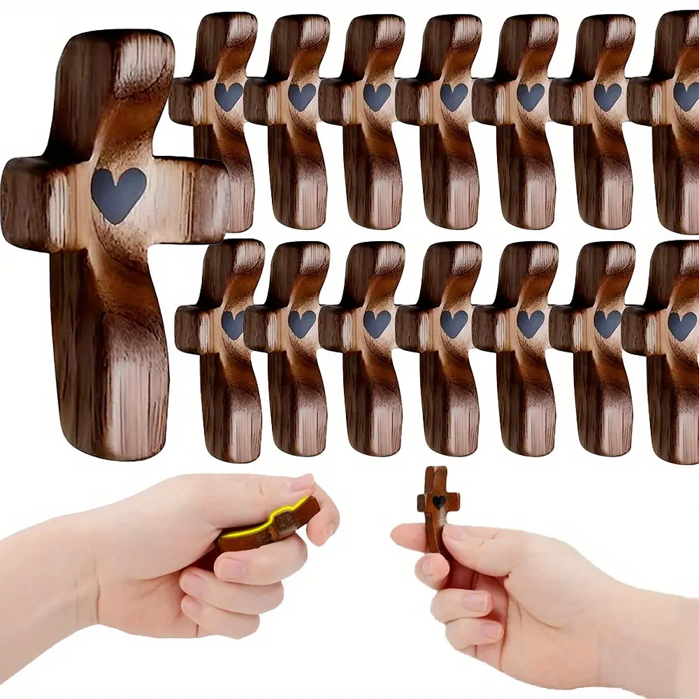 20/10-Piece Cross My Heart-Wooden Cross, Wood Comfort Stress Relief Cross, Prayer Cross for Hand, Pocket Cross Christian & Easter Gift , For Personal Devotion, Family Prayer