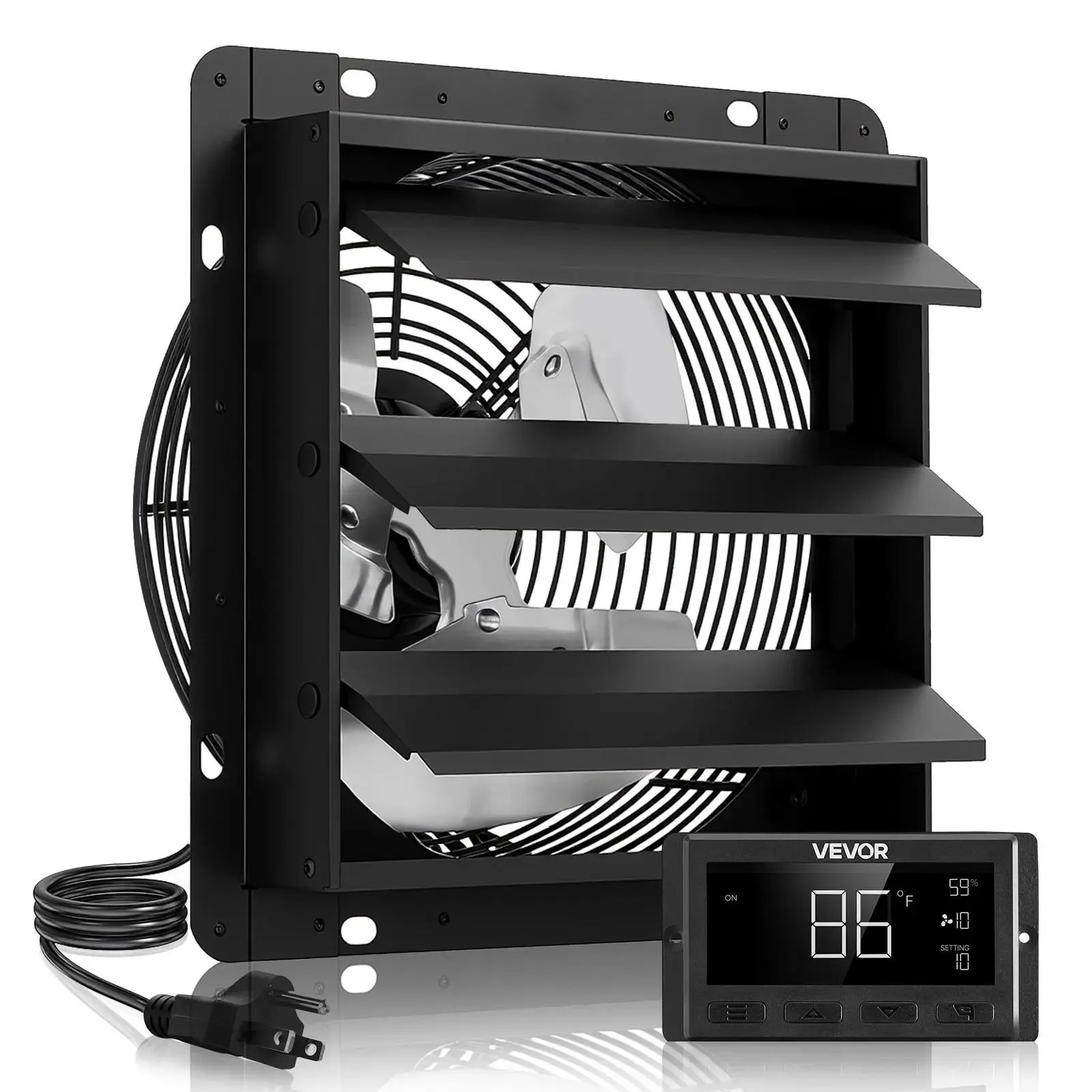【FathersDayGift】VEVOR 12 inch Shutter Exhaust Fan,  , Wall Mounted Attic Vent Fan with Smart Programming Variable Speed Temperature Control, 1500 CFM,EC Motor,Timer, for Shed,Garage,Greenhouse Ventilation Cooling,Black