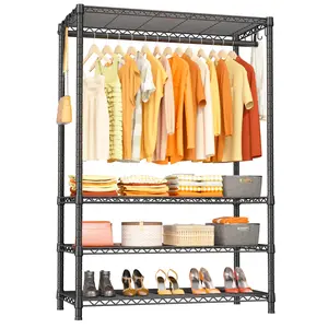 Ulif H4 Plus Portable Closets, 4-Tier Clothes Garment Rack for Bedroom and Cloakroom, Metal Clothing Storage and Organizer Wardrobe System, 45" W x 14" D x 76.4" H, Load 522lbs, Black