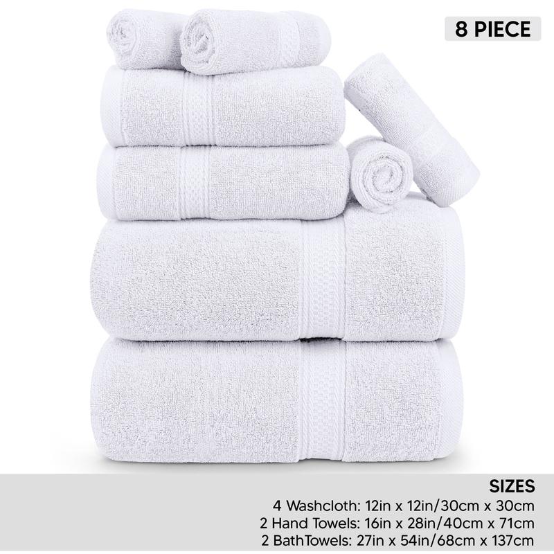 Utopia Towels 8 Piece Premium Towel Set 2 Bath 2 Hand & 4 Wash Cloths 600 GSM 100% Ring Spun Cotton Highly Absorbent for Bathroom Gym Hotel Spa Grey