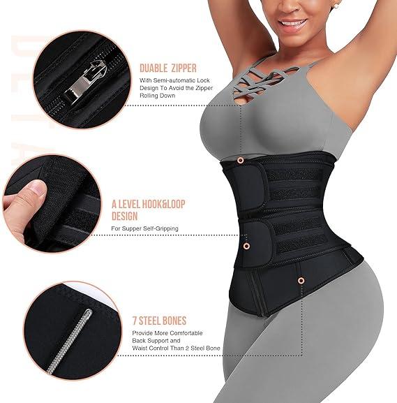 FeelinGirl Waist Trainer for Women Plus Size Dual Belt Neoprene Training & Toning Cincher with Zipper for Enhanced Comfort and Support