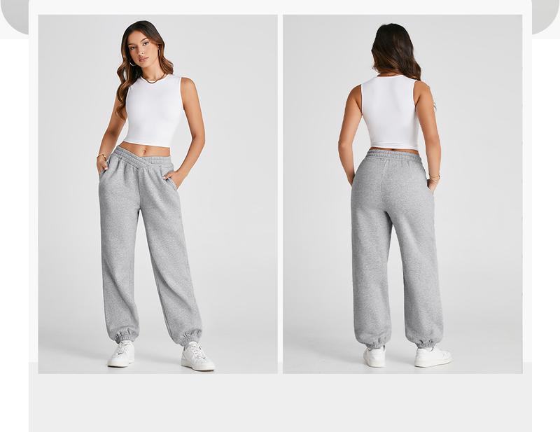Aleumdr Women's V Crossover Waist Sweatpants Baggy Y2K Jogger Pants Wide Leg Fleeced Lounge Pants Sporty Breathable Outfits