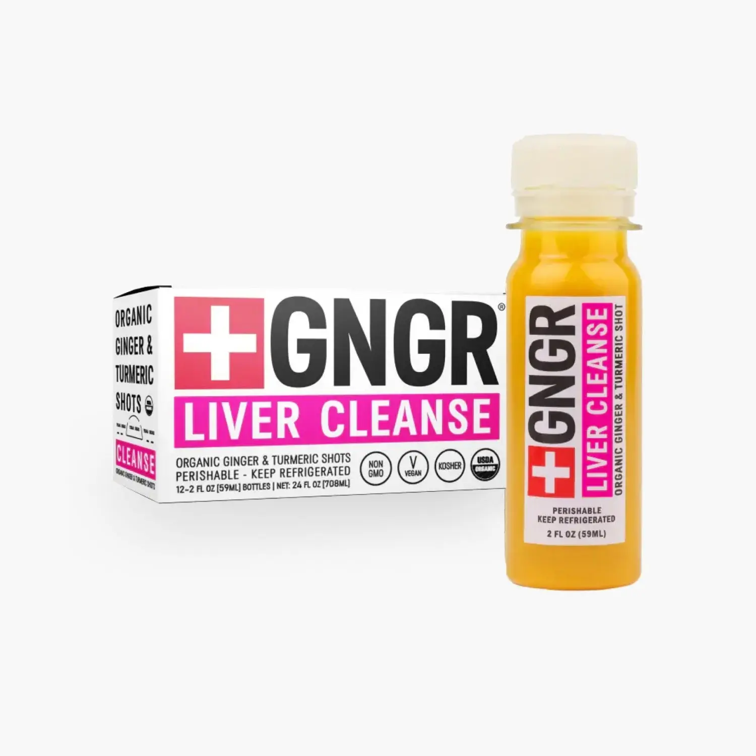 GNGR Liver Cleanse Shot - Organic Ginger Shot with Milk Thistle, Turmeric (95% Curcumin), Dandelion, Prebiotic Fiber, Vitamin C, Natural Detox, Gut Cleanse, Liver Detoc, Wellness Supplement (2 oz - 12 Pack)