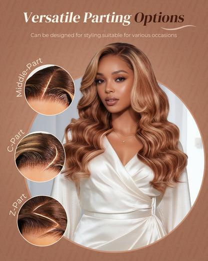 Arabella 2P4/27 4# Brown Mixed 27# Honey Blonde with 2# Dark Brown Roots 13x6 Glueless Lace Front Drawstring Wig Loose Body Wave Wig 100% Human Hair SpringStatements