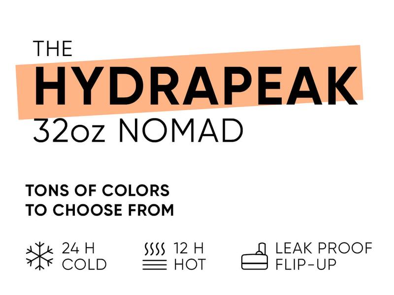 Hydrapeak Nomad 32oz Tumbler with Handle & Flip Straw, Leakproof Water Bottle, Fits In Cup Holder, Bottles Keep Cold For 24 Hours, Rubber Base, Portable Drinkware Gift for Women & Men Drinkware Flasks